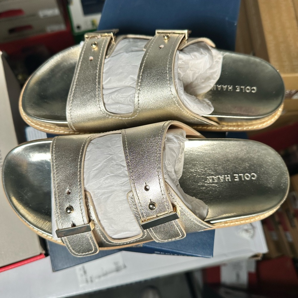 Cole Haan Soft Gold Slide Sandals - 8W